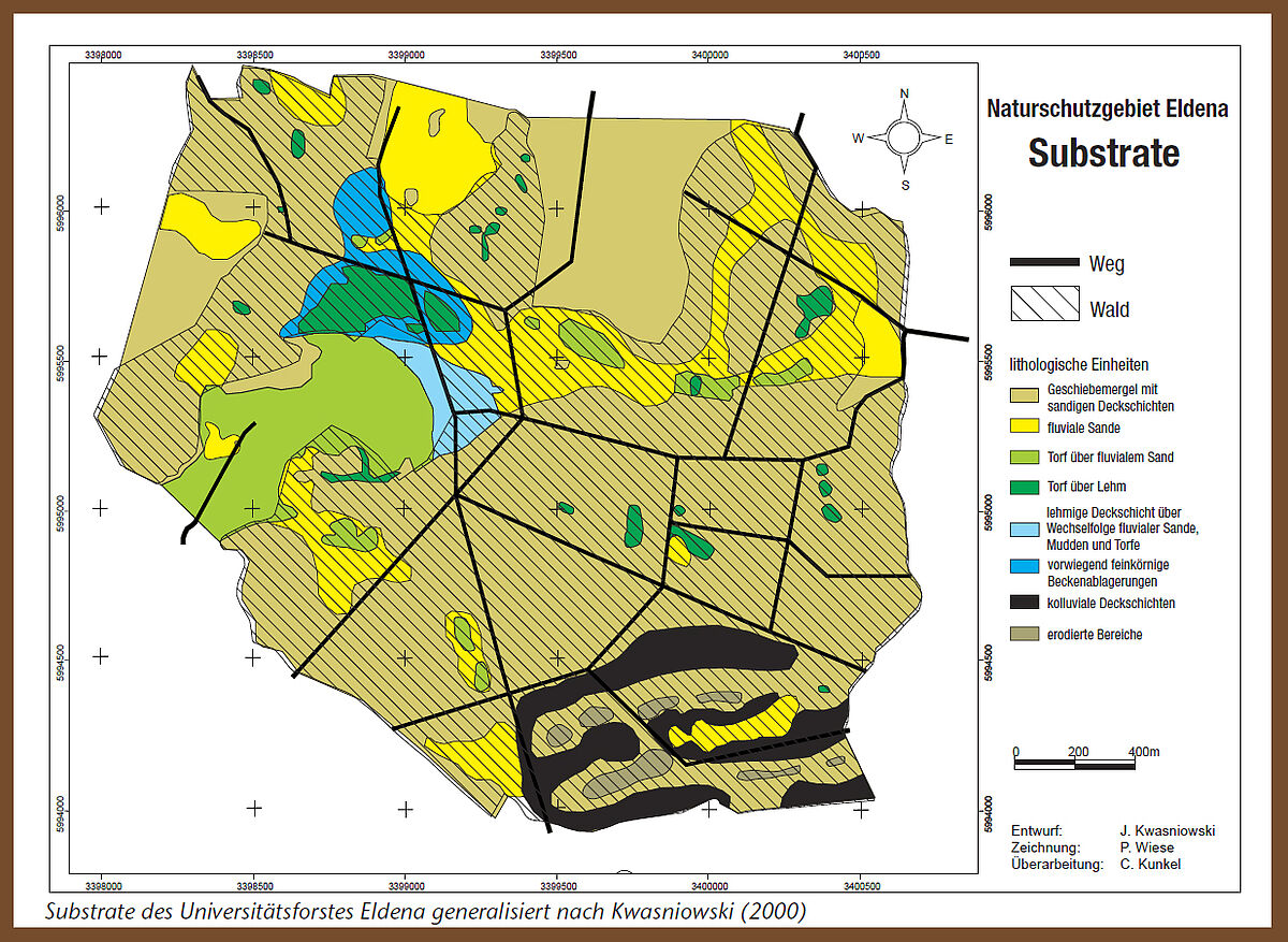 Substrate des Universitätsforstes Eldena generalisiert nach Kwasniowski (2000).